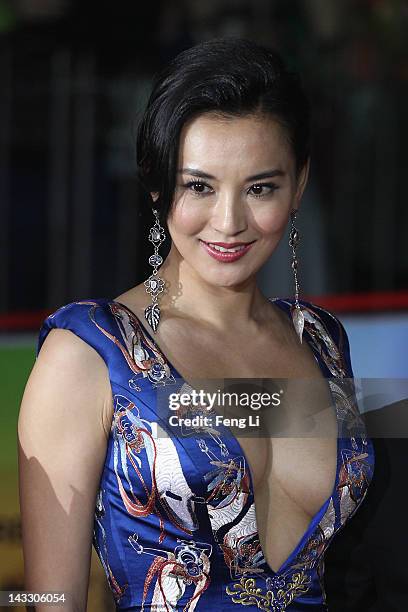 Chinese actress Mo Xiaoqi arrives for the red carpet of 2nd Beijing International Film Festival at China National Convention Center on April 23, 2012...