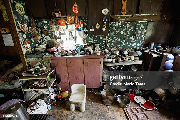 Former chimney sweeper Mose Noble's kitchen is seen in Owsley County on April 21, 2012 in Booneville, Kentucky. Noble is no longer employed but does...