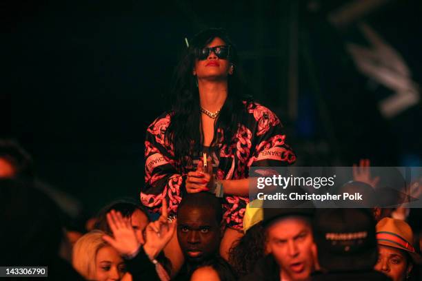 Singer Rihanna attends day three of the 2012 Coachella Valley Music & Arts Festival at the Empire Polo Field on April 15, 2012 in Indio, California.