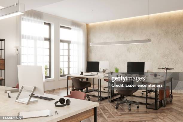 modern coworking office interior - brightly lit stock pictures, royalty-free photos & images