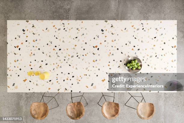 top view of modern terazzo kitchen island - terrazzo stock pictures, royalty-free photos & images