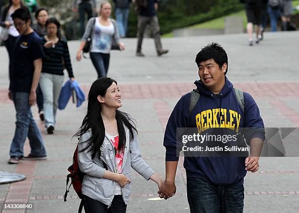 Berkeley students walk through Sproul Plaza on the UC Berkeley campus April 23, 2012 in Berkeley, California. According to reports, half of all...