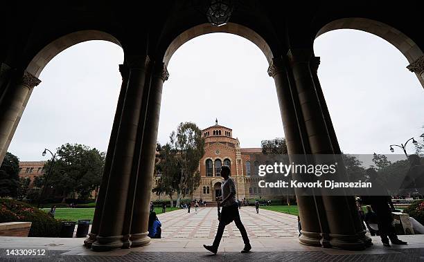 Student walks near Royce Hall on the campus of UCLA on April 23, 2012 in Los Angeles, California. According to reports, half of recent college...