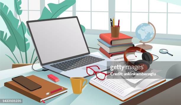 conceptual of  education - writer desk stock illustrations