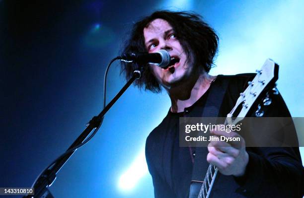 Musician Jack White performs live on stage during a one-off solo concert in support of his debut solo album 'Blunderbuss', at the Kentish Town Forum...