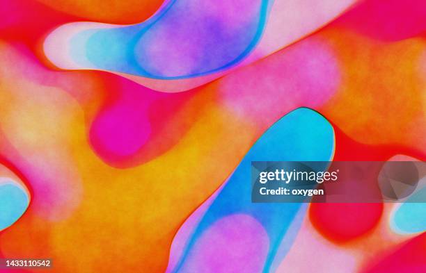 abstract watercolor blob bubbles holographic gradient background with noise. vibrant yellow pink blue colored candy abstract morphing digital art - imagen pintada fotografías e imágenes de stock