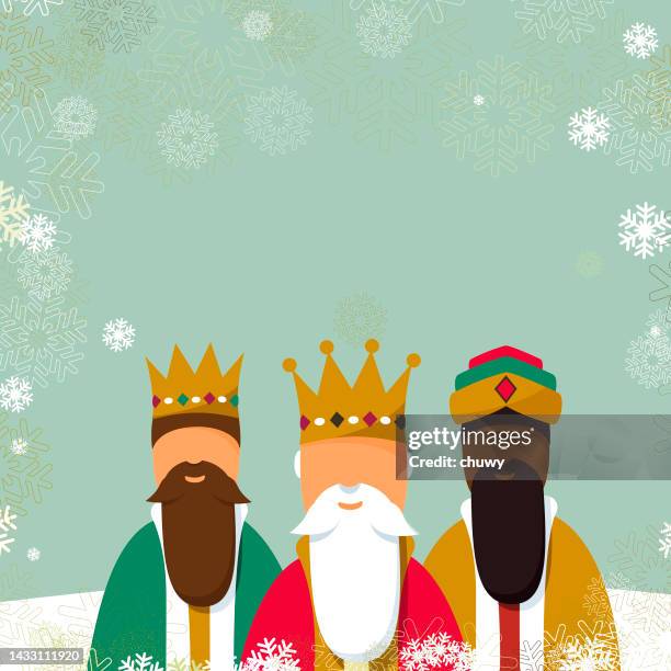 illustrazioni stock, clip art, cartoni animati e icone di tendenza di cartolina di natale con i re magi - re magi