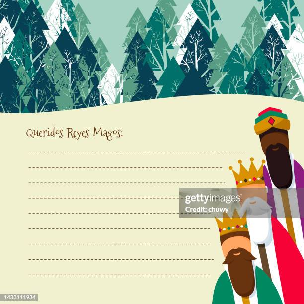 ilustraciones, imágenes clip art, dibujos animados e iconos de stock de carta de navidad a los reyes magos - carta reyes magos