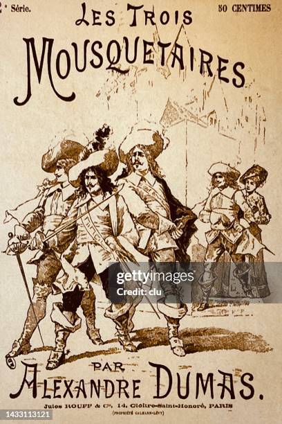 stockillustraties, clipart, cartoons en iconen met the three musketeers, book title - alexandre dumas fils