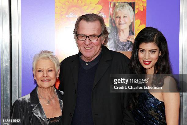 Actors Judi Dench, Tom Wilkinson and Tena Desae attend "The Best Exotic Marigold Hotel" premiere at the Ziegfeld Theater on April 23, 2012 in New...