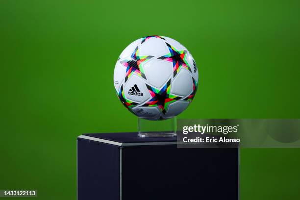 Detailed view of the Adidas UEFA Champions League match ball prior to the UEFA Champions League group D match between Tottenham Hotspur and Eintracht...