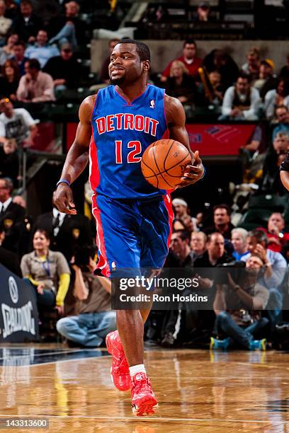 Will Bynum of the Detroit Pistons controls the ball against the Indiana Pacers on April 23, 2012 at Bankers Life Fieldhouse in Indianapolis, Indiana....