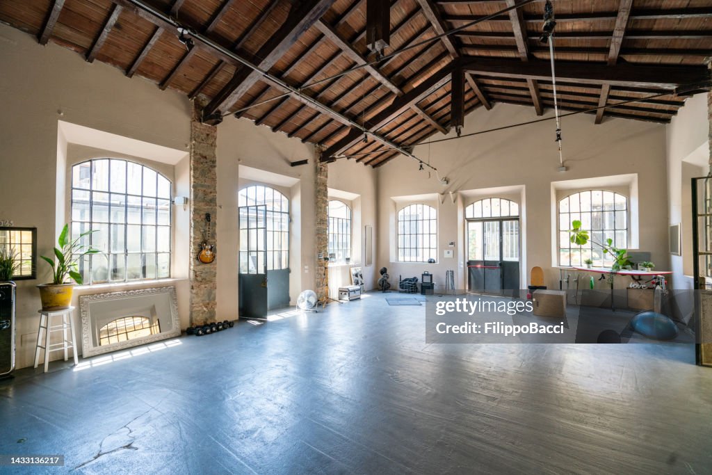 Interior of an industrial loft converted into an health club and multi purpose space
