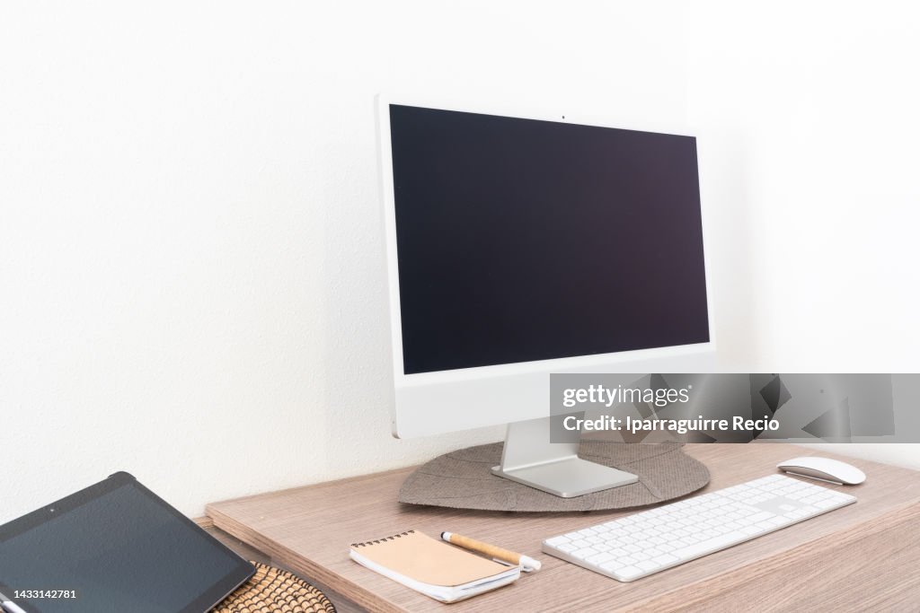 Work Place For Computer Modern Workplace With Desktop Computer Working Table Copy Space High ...