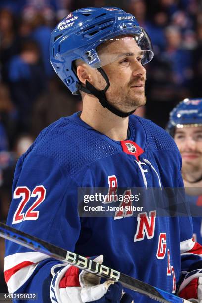 Ryan Carpenter of the New York Rangers skates against the Tampa Bay Lightning at Madison Square Garden on October 11, 2022 in New York City.