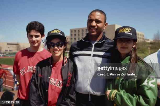 Zach Galligan, Brooke Adams, Walter Berry And Phoebe Cates visit St. John's University in New York, United States, 22nd April 1986.