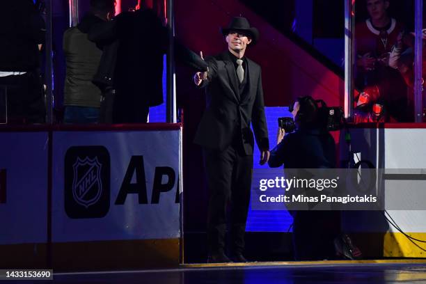 Goaltender Carey Price of the Montreal Canadiens is introduced during the pregame ceremony prior to the game against the Toronto Maple Leafs at...