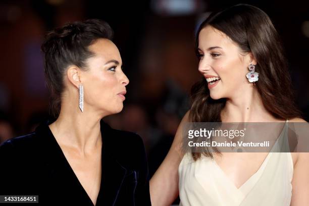 Bérénice Bejo and Elisa Fossati attend the "Il Colibrì" and opening red carpet during the 17th Rome Film Festival at Auditorium Parco Della Musica on...