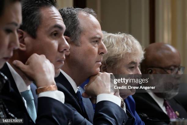 Rep. Adam Schiff listens to testimony with other committee members during a hearing on the January 6th investigation in the Cannon House Office...