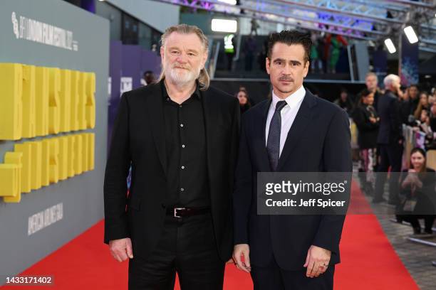 Brendan Gleeson and Colin Farrell attend "The Banshees of Inisherin" UK Premiere at the 66th BFI London Film Festival at The Royal Festival Hall on...
