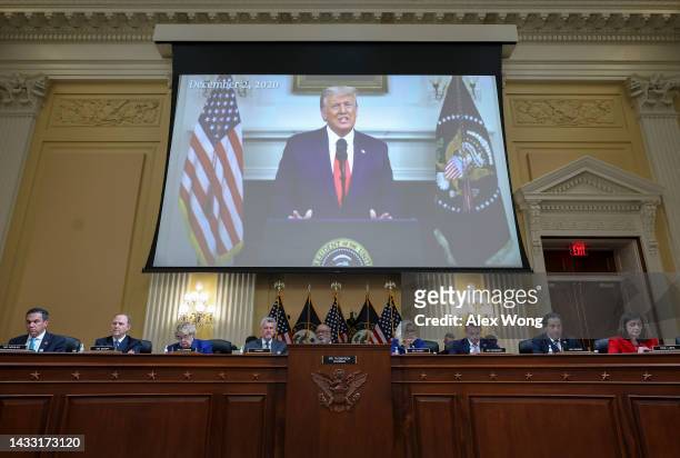 Video of former President Donald Trump is played during a hearing by the House Select Committee to Investigate the January 6th Attack on the U.S....