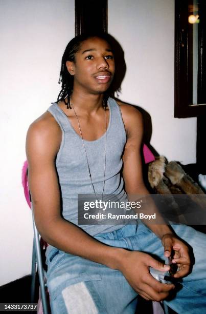 Actor Michael B. Jordan takes a break in between filming scenes in a video for Chicago rapper White Boy on location in Chicago, Illinois in January...