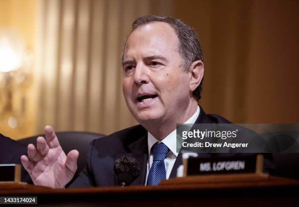 Rep. Adam Schiff delivers remarks during a hearing by the House Select Committee to Investigate the January 6th Attack on the U.S. Capitol in the...