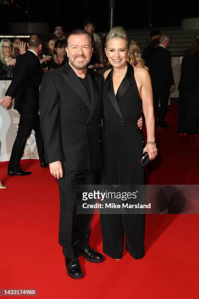 Ricky Gervais and Jane Fallon attend the National Television Awards 2022 at OVO Arena Wembley on October 13, 2022 in London, England.