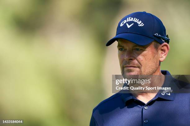 David Drysdale of Scotland looks on during Day One of the Estrella Damm N.A. Andalucía Masters at Real Club Valderrama on October 13, 2022 in Cadiz,...