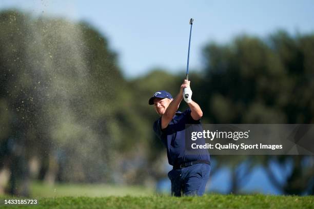 David Drysdale of Scotland plays a shot from a bunker during Day One of the Estrella Damm N.A. Andalucía Masters at Real Club Valderrama on October...