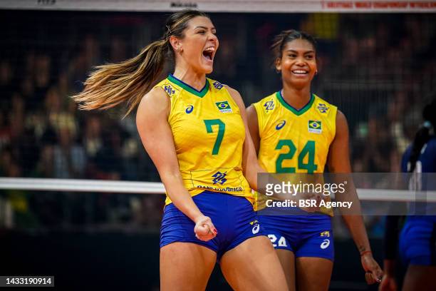 Rosamaria Montibeller of Brazil celebrates during the Semi Final match between Italy and Brazil on Day 19 of the FIVB Volleyball Womens World...