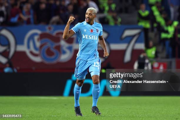 Vitor Hugo of Trabzonspor celebrates scoring their side's second goal during the UEFA Europa League group H match between Trabzonspor and AS Monaco...