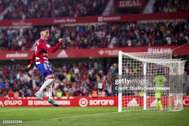 Jose Callejon of Granada CF celebrates after scoring his team's fourth goal during the LaLiga Smartbank match between Granada CF and Sporting de...