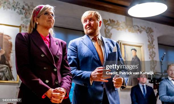 King Willem-Alexander of The Netherlands and Queen Maxima of The Netherlands during a press conference on day 3 of a visit to Sweden on October 13,...