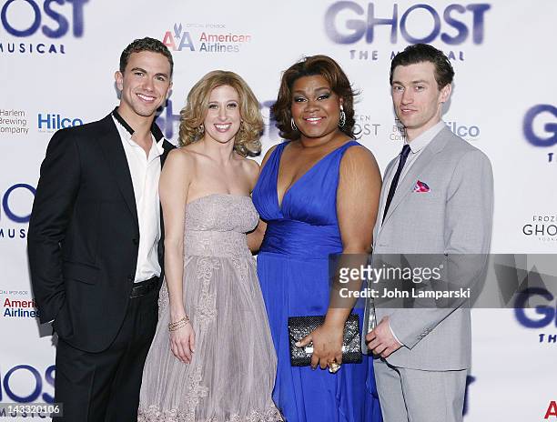Richard Fleeshman, Caissie Levy, Da'Vine Joy Randolph and Bryce Pinkham attend the after party for the Broadway opening night of "Ghost, The Musical"...