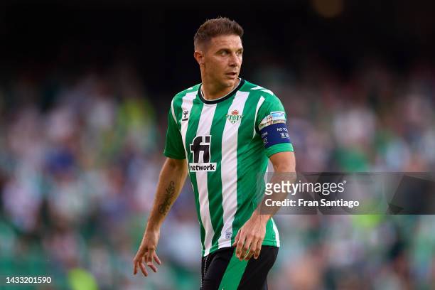 Joaquín Sanchez of Real Betis in looks on during the UEFA Europa League group C match between Real Betis and AS Roma at Estadio Benito Villamarin on...