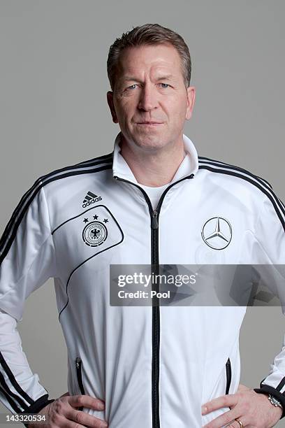Goalkeeper coach Andreas Koepke of Germany poses during a national team photocall on November 14, 2011 in Hamburg, Germany.