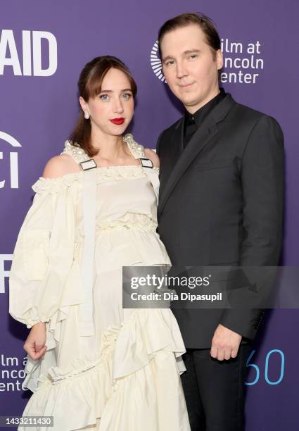 Zoe Kazan and Paul Dano attend the red carpet event for "She Said" during the 60th New York Film Festival at Alice Tully Hall, Lincoln Center on...