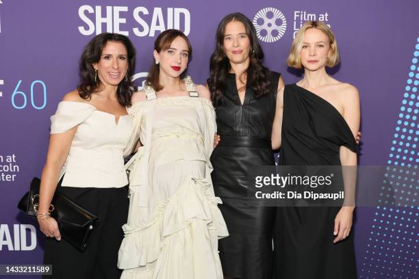 Jodi Kantor, Zoe Kazan, Megan Twohey and Carey Mulligan attend the red carpet event for "She Said" during the 60th New York Film Festival at Alice...