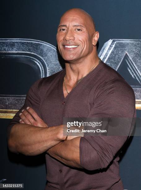 Dwayne Johnson attends the Black Adam Rocks Canada fan event at The Rec Room on October 13, 2022 in Toronto, Ontario.