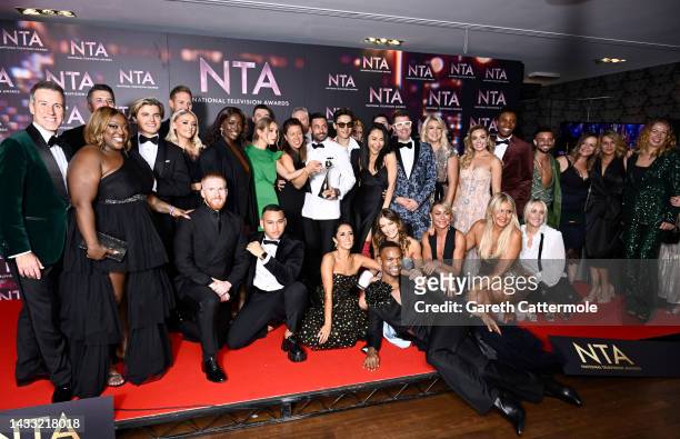 The cast and crew 'Strictly Come Dancing' with the Best Talent Show award in the winners' room at the National Television Awards 2022 at OVO Arena...