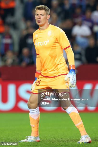 Alexander Nübel of Monaco looks on during the UEFA Europa League group H match between Trabzonspor and AS Monaco at Senol Gunes Stadium on October...