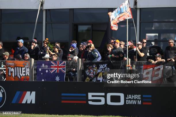 Spectators look on during free practice for the MotoGP of Australia at Phillip Island Grand Prix Circuit on October 14, 2022 in Phillip Island,...