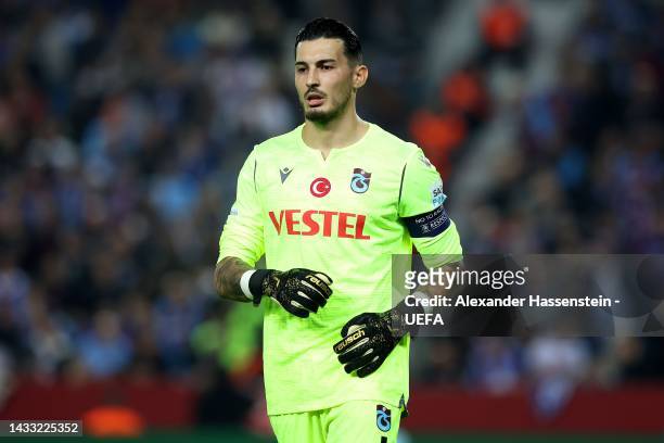 Ugurcan Cakir of Trabzonsport looks on during the UEFA Europa League group H match between Trabzonspor and AS Monaco at Senol Gunes Stadium on...