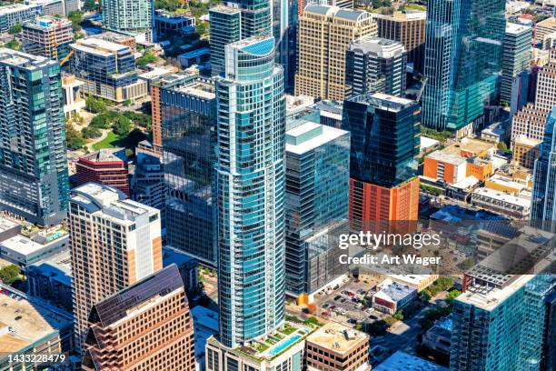 buildings of downtown austin - austin texas aerial stock pictures, royalty-free photos & images