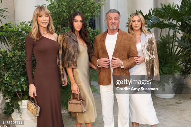 Jennifer Flavin, Sistine Stallone, Sylvester Stallone and Sophia Stallone attend the Ralph Lauren SS23 Runway Show at The Huntington Library, Art...