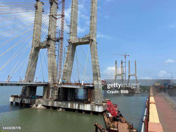 new zuari bridge goa - cable stayed bridge stock pictures, royalty-free photos & images