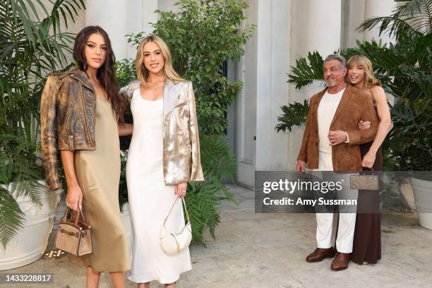 Sistine Stallone, Sophia Stallone, Sylvester Stallone and Jennifer Flavin attend the Ralph Lauren SS23 Runway Show at The Huntington Library, Art...