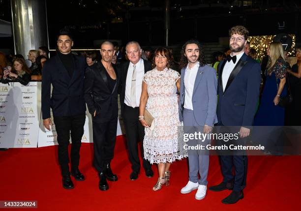 Siva Kaneswaran, Max George, Nigel Parker, Noreen Parker, Nathan Sykes and Jay McGuiness attend the National Television Awards 2022 at The OVO Arena...