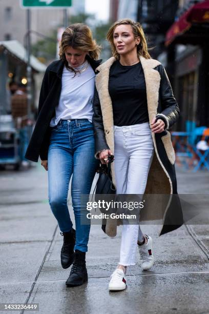 Alisa Wolfson and Katie Cassidy are seen in Tribeca on October 13, 2022 in New York City.